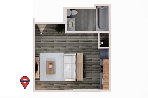 Floor plan for studio, 1 bath, 300 sqft